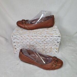 Comfortiva Bohemian Ballet Flats Career Braided Tan Leather Preppy Size 8 W